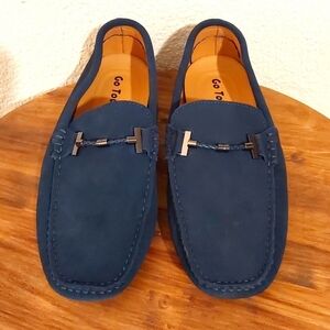 Go Tour |Mens Navy Blue Suede Driving Loafers Shoes Slip On Luxe Sz. 10.5 M
